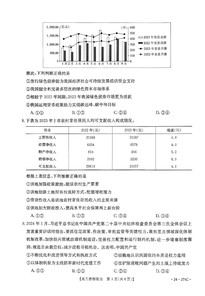 驻马店市2023-2024学年度第一学期期终考试高三思想政治试题_2024年2月_01每日更新_03号_2024届河南省驻马店市高三上学期期末考试_河南省驻马店市2024届高三上学期期末考试政治