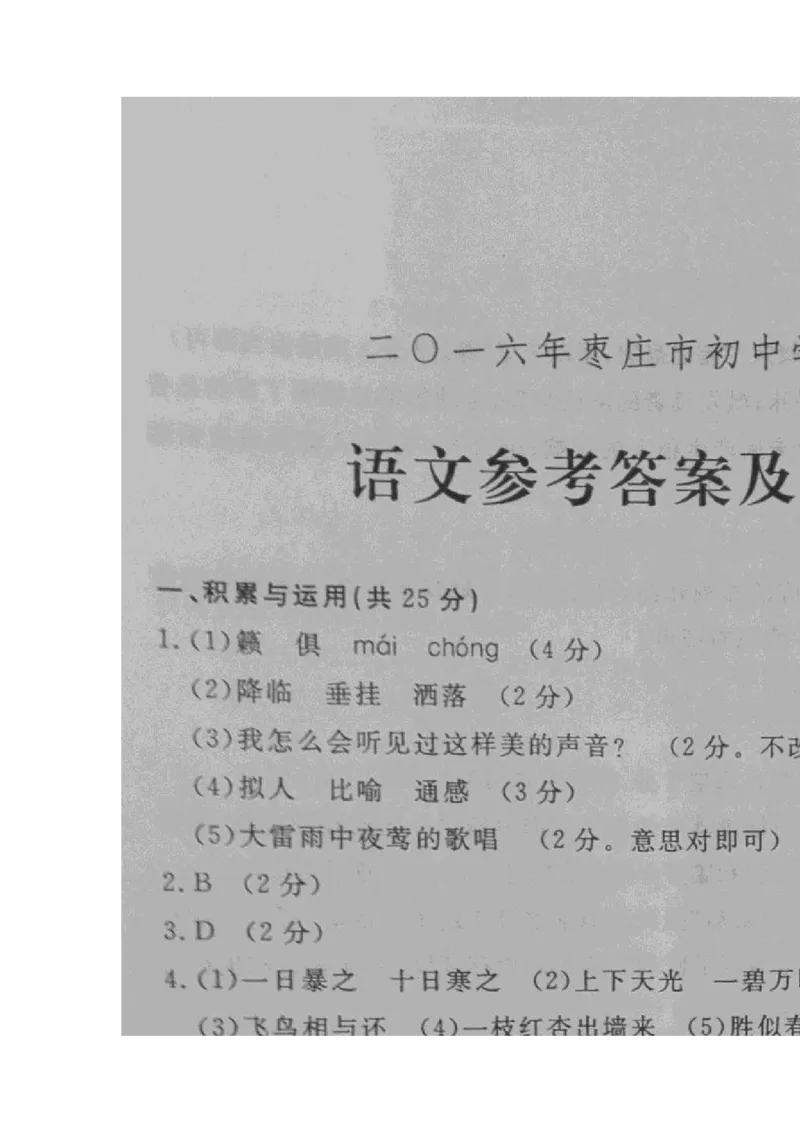 山东省枣庄市2016年中考语文真题试题（含答案）_中考真题_1.语文中考真题2015-2024年_2016年全国中考语文140份_2016年全国中考YuWen140份