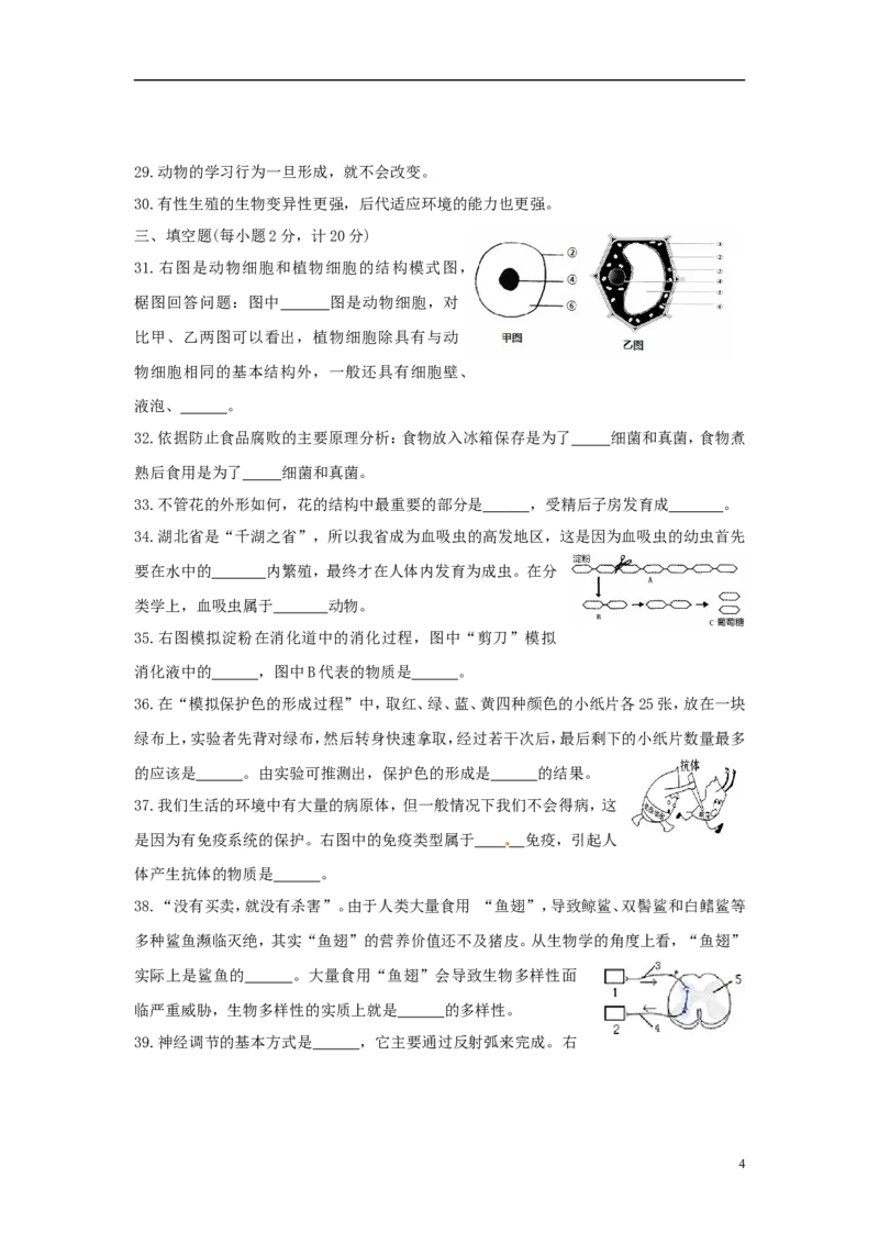 湖北省宜昌市2015年中考生物真题试题（含答案）_8.生物中考真题2015-2024年_2015年全国中考生物74份