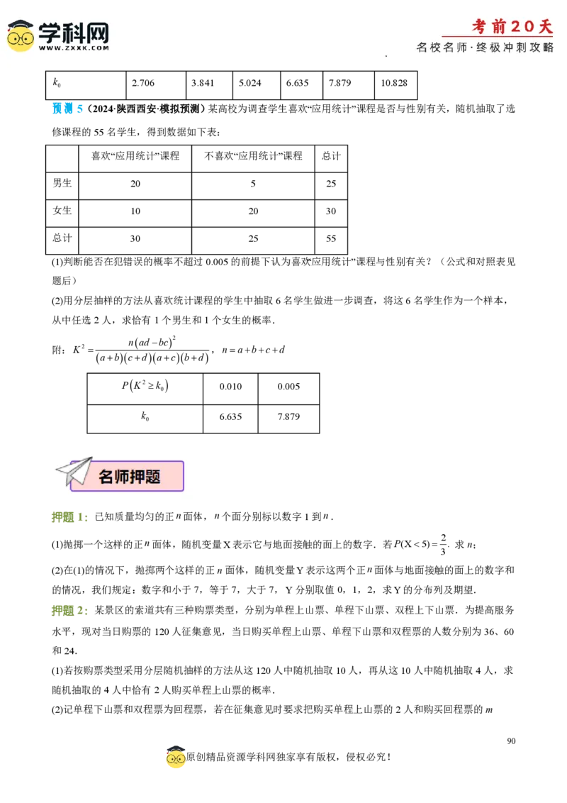 数学（三）-2024年高考考前20天终极冲刺攻略_2024高考押题卷_62024学科网全系列_20学科网高考考前终极攻略_数学-2024年高考考前20天终极冲刺攻略