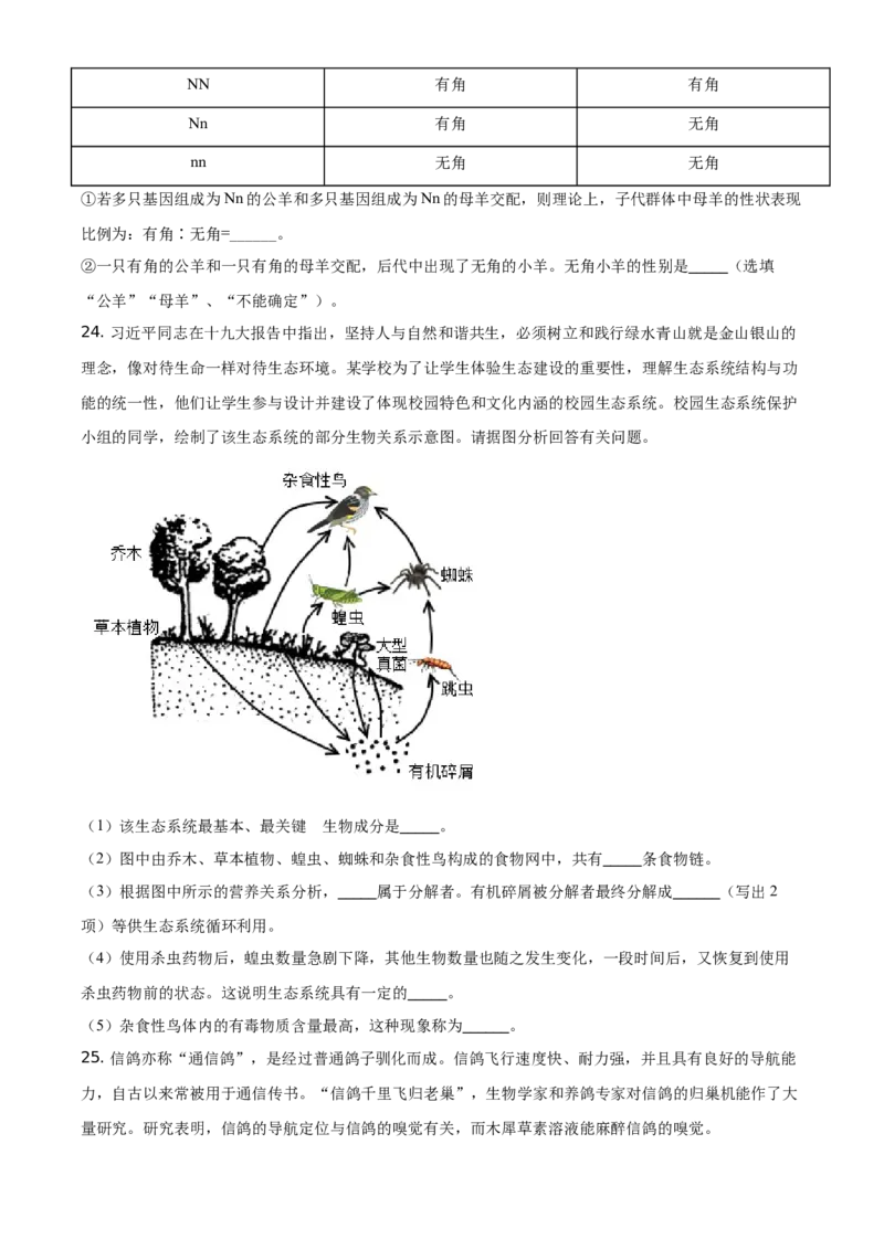 山东省菏泽市2021年中考生物试题（原卷版）_8.生物中考真题2015-2024年_地区卷_山东省_菏泽生物10-22