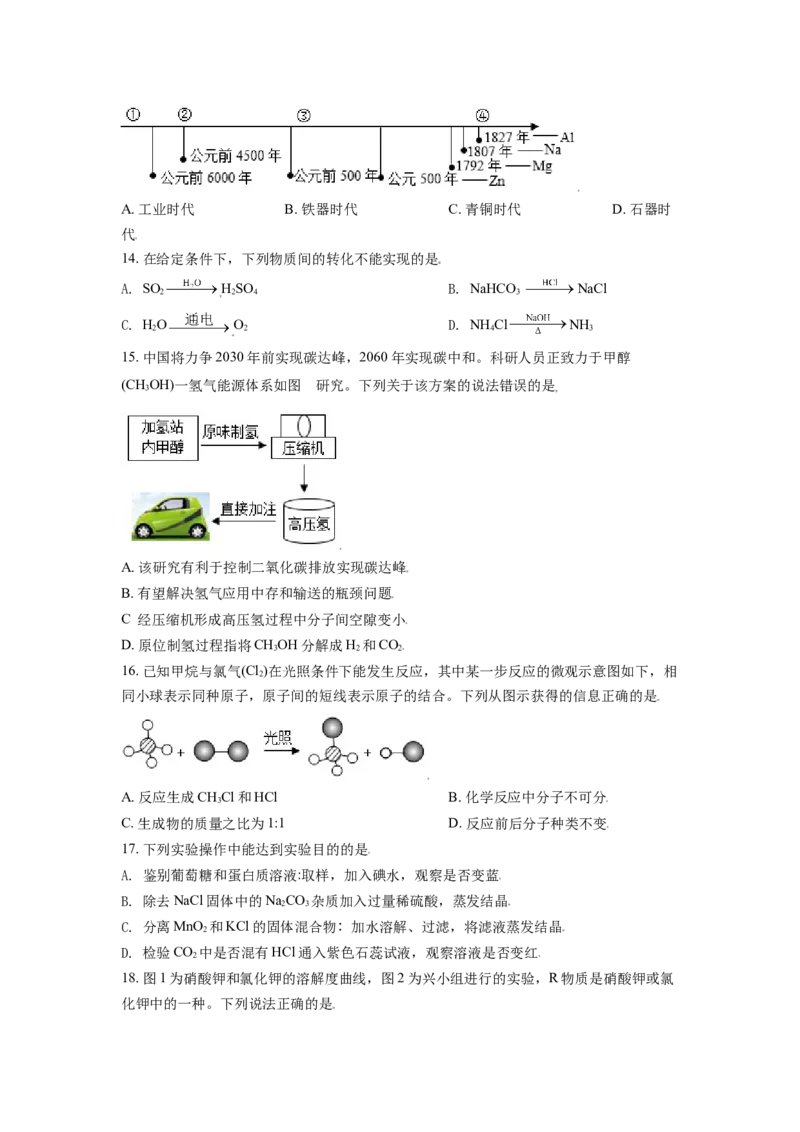 江苏省常州市2021年中考化学试题（原卷版）_中考真题_5.化学中考真题2015-2024年_2021年中考化学真题（83份）_常州化学