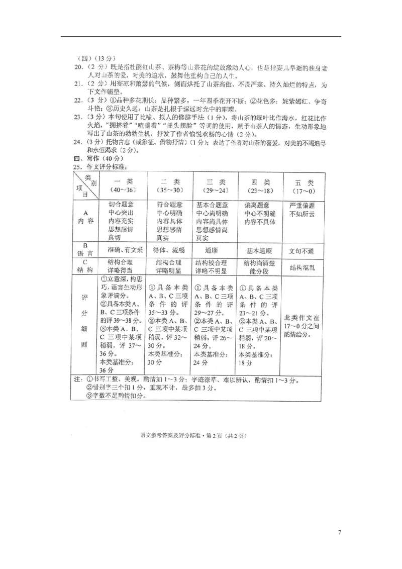 云南省2015年中考语文真题试题（含扫描答案）_中考真题_1.语文中考真题2015-2024年_2015年全国中考语文154份_2015年全国中考154份