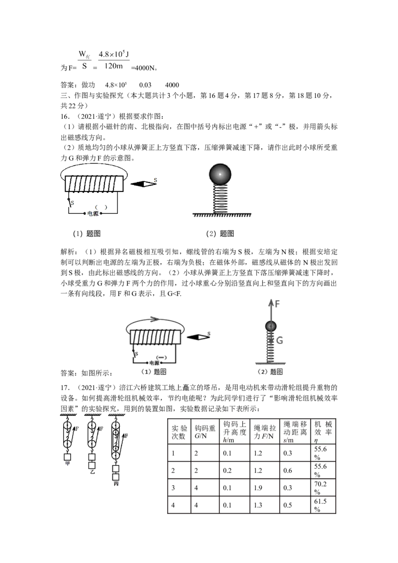 2021年四川省遂宁市中考物理真题(解析版)_中考真题_4.物理中考真题2015-2024年_地区卷_四川省_四川遂宁物理16,19-22