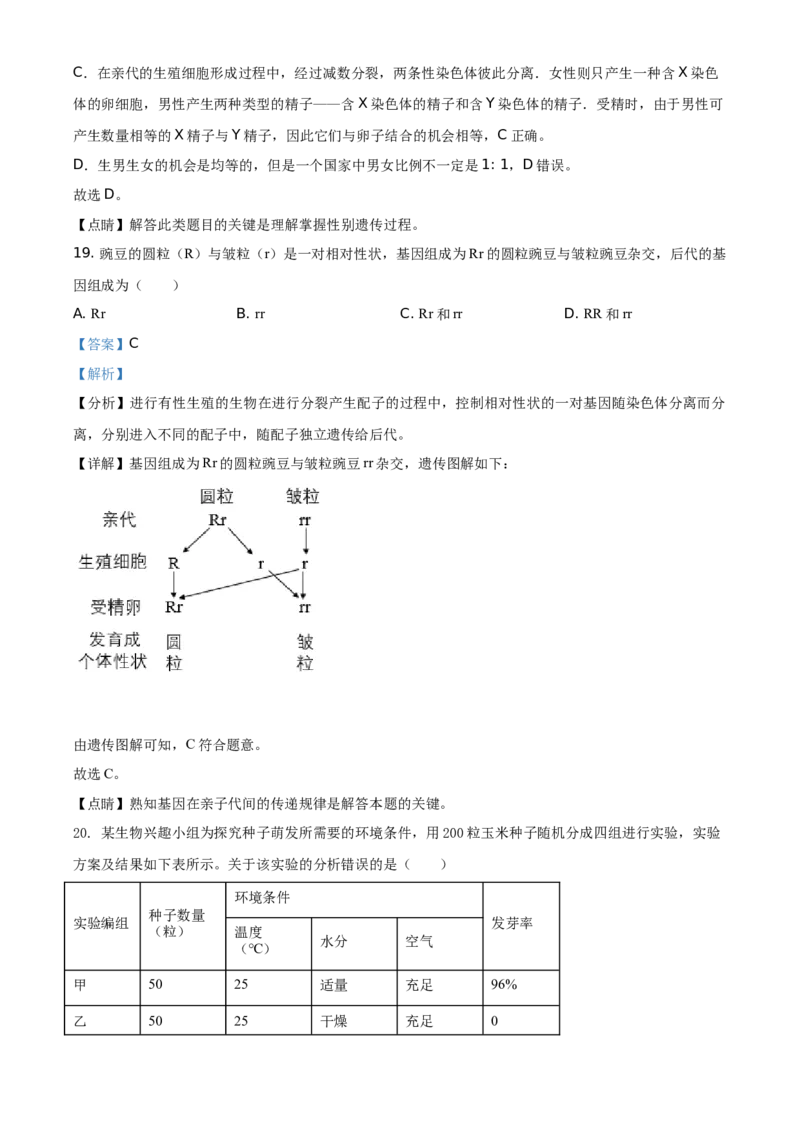 湖北省黄石市2021年中考生物试题（解析版）_8.生物中考真题2015-2024年_地区卷_湖北省_湖北黄石生物（只有2021年）