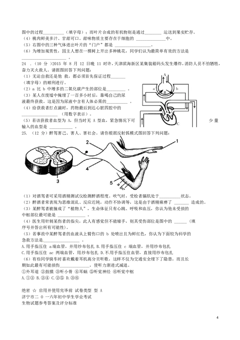 山东省济宁市2016年中考生物真题试题（含答案）_8.生物中考真题2015-2024年_2016年全国中考生物74份