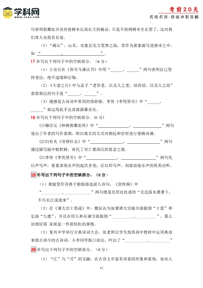 语文（三）-2024年高考考前20天终极冲刺攻略_2024高考押题卷_62024学科网全系列_21学科网高考考前终极攻略_语文-2024年高考考前20天终极冲刺攻略