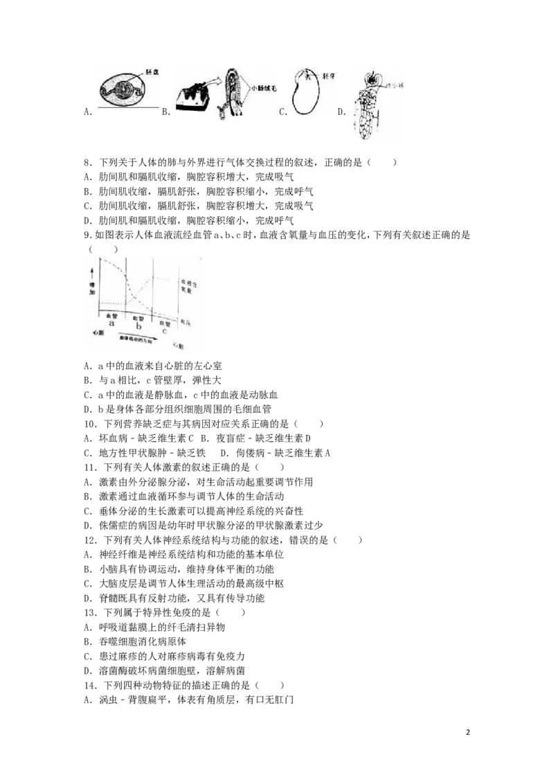山东省泰安市2016年中考生物真题试题（含解析）_8.生物中考真题2015-2024年_2016年全国中考生物74份