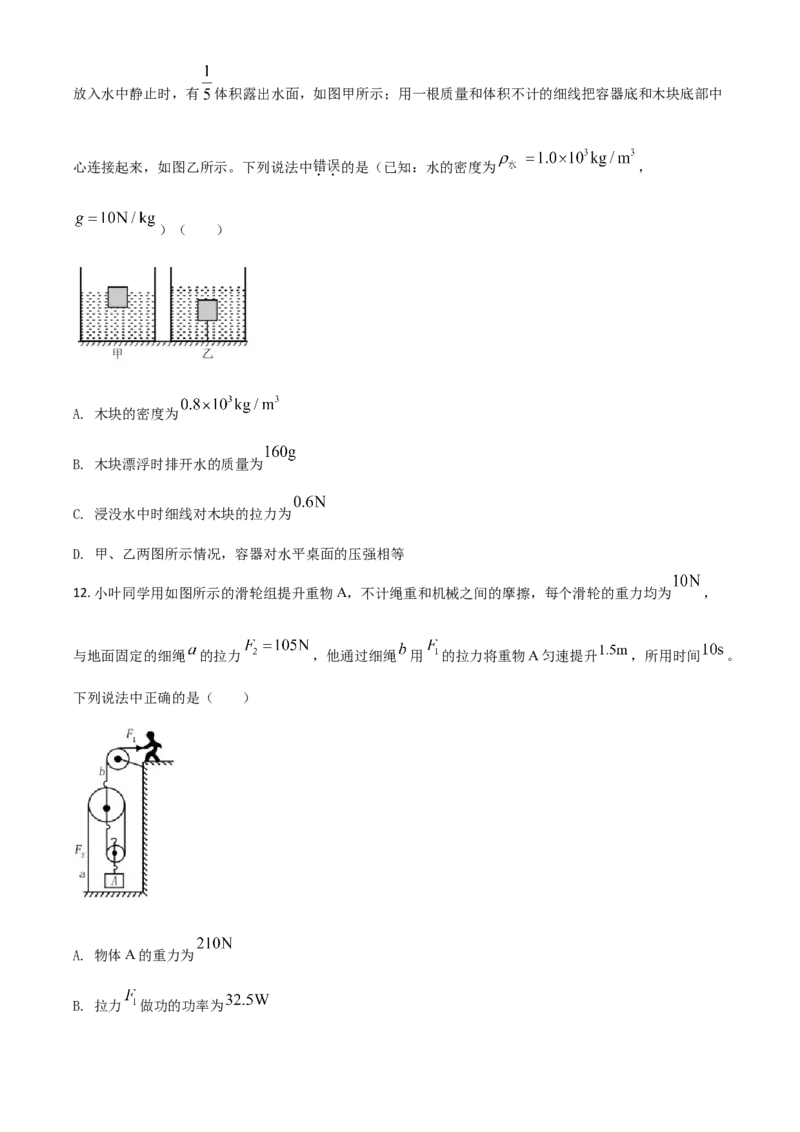 四川省眉山市2021年中考物理试题（原卷版）_中考真题_4.物理中考真题2015-2024年_2021中考物理真题42份_2021四川_眉山物理