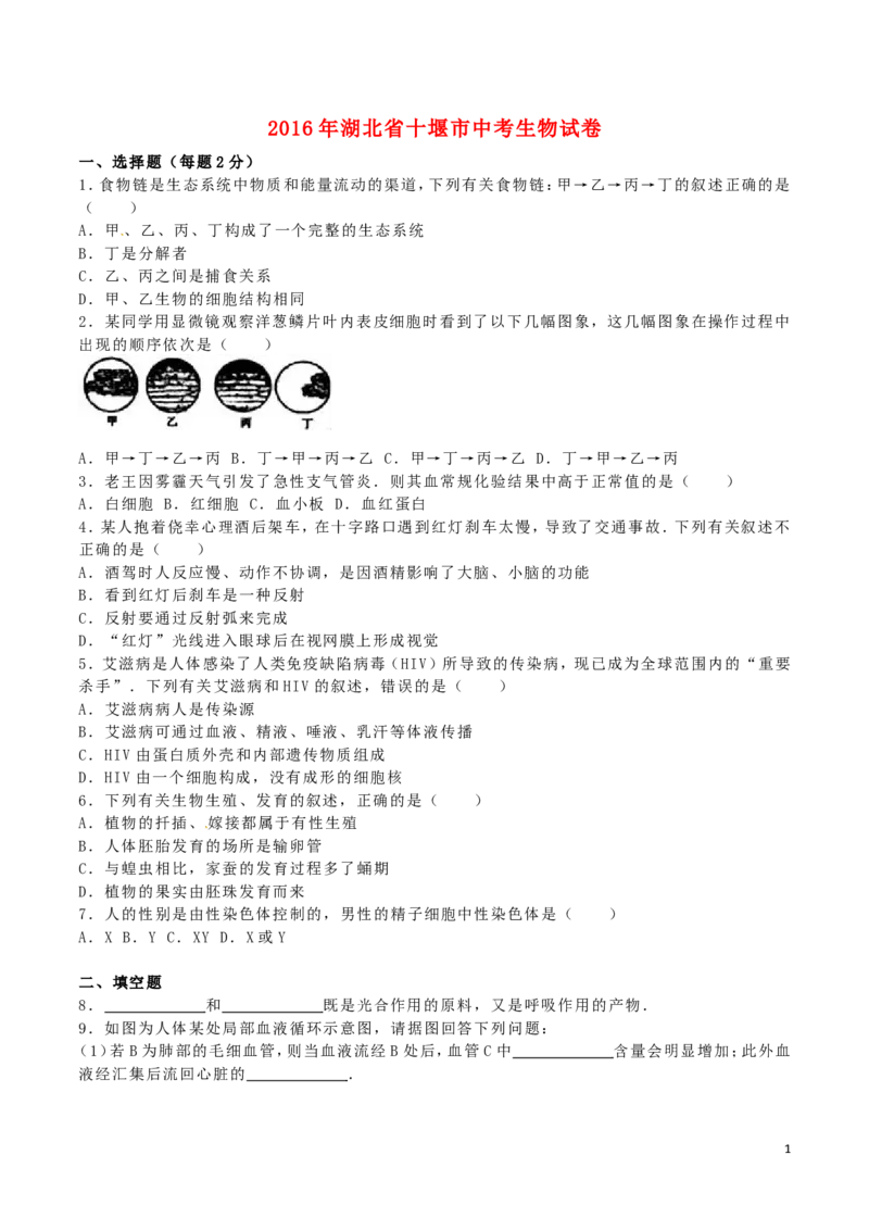湖北省十堰市2016年中考生物真题试题（含解析）_8.生物中考真题2015-2024年_2016年全国中考生物74份