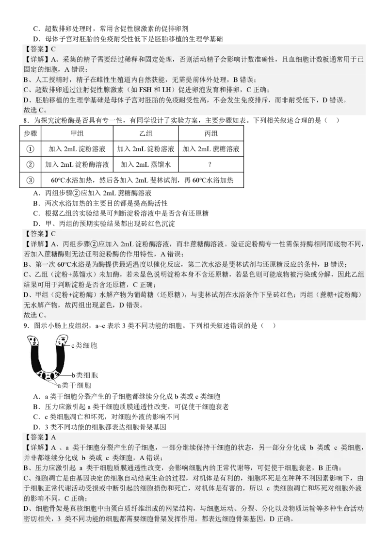 江苏生物-答案_1.高考2025全国各省真题+答案_00.2025各省市高考真题及答案（按省份分类）_5、江苏卷（9科全）_6.生物