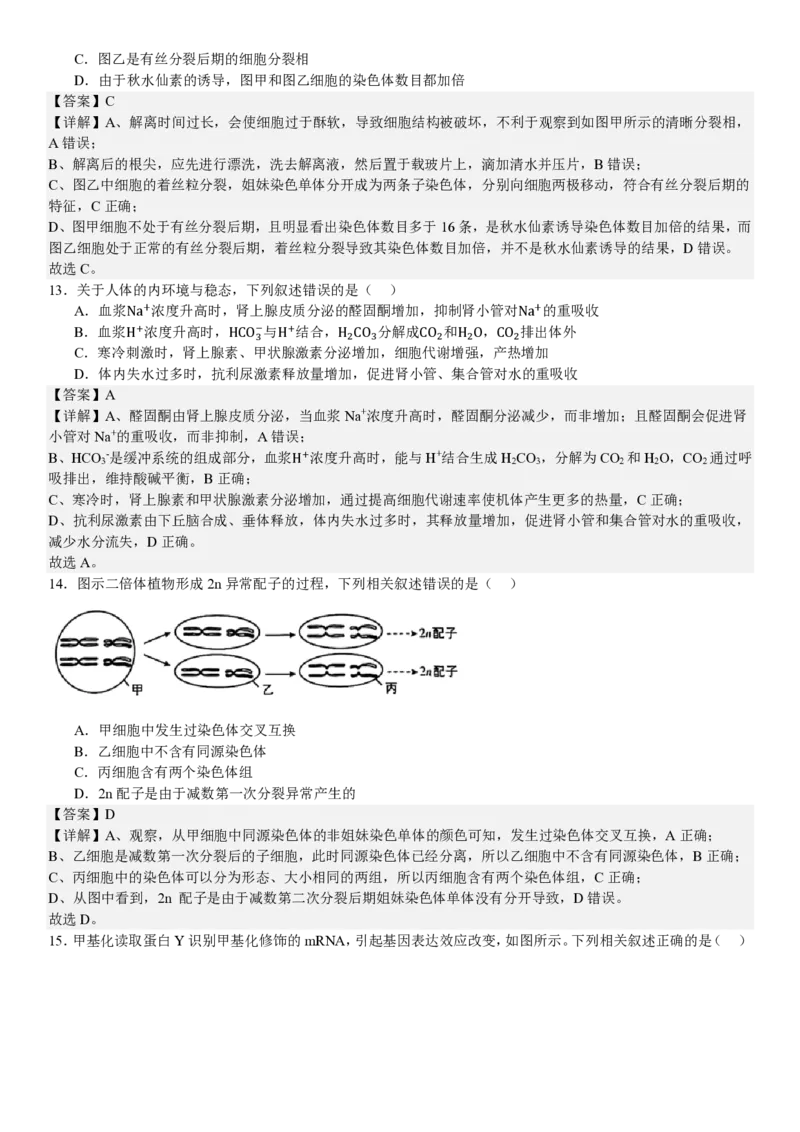 江苏生物-答案_1.高考2025全国各省真题+答案_00.2025各省市高考真题及答案（按省份分类）_5、江苏卷（9科全）_6.生物
