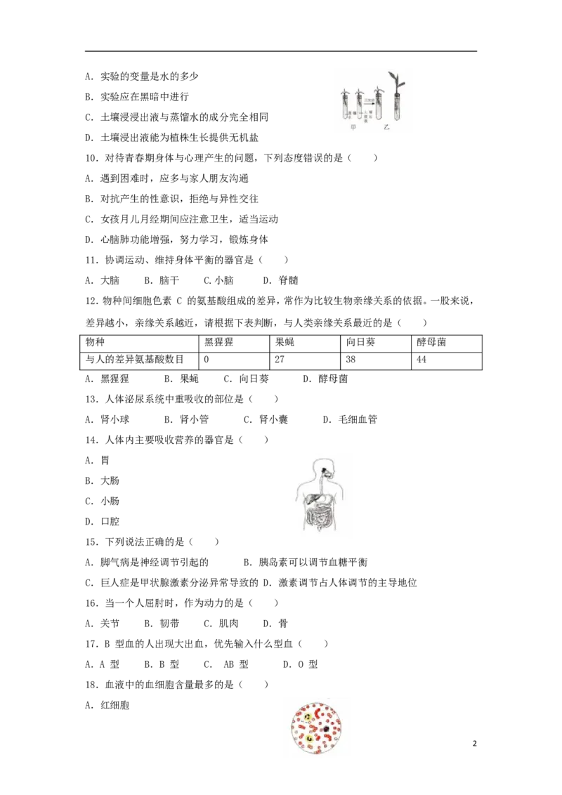 广东省深圳市2018年中考生物真题试题（含答案）_8.生物中考真题2015-2024年_2018年全国中考生物141份
