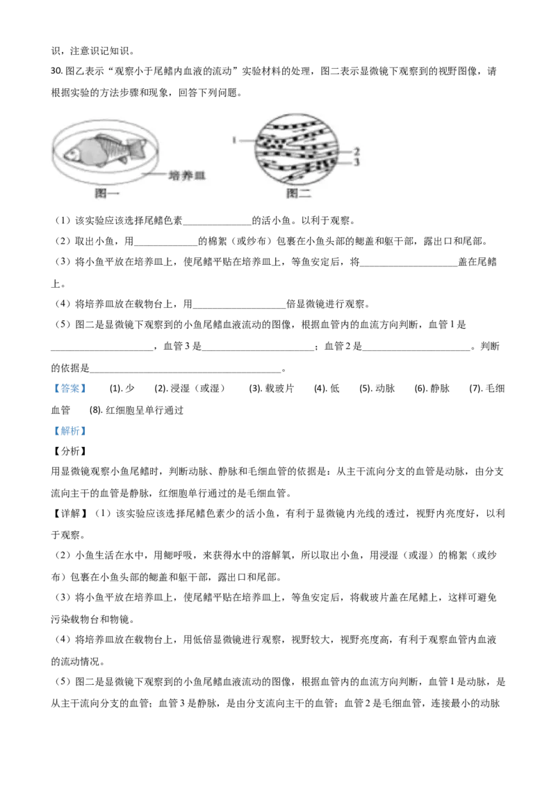 精品解析：山东省聊城市2020年中考生物试题（解析版）_8.生物中考真题2015-2024年_2020生物真题74份_2020年中考真题精品解析生物（山东聊城卷）精编word版