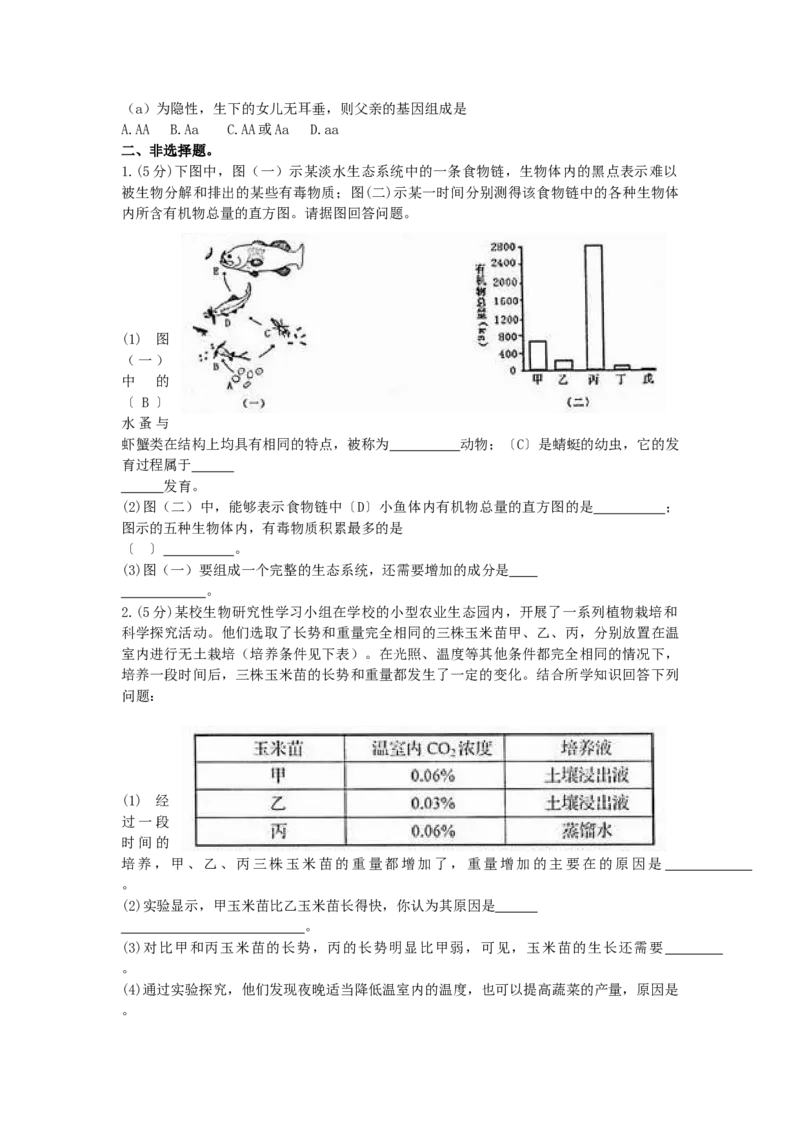 山东省临沂市2009年初中学业考试生物试题_8.生物中考真题2015-2024年_地区卷_山东省_临沂生物08-22_临沂生物