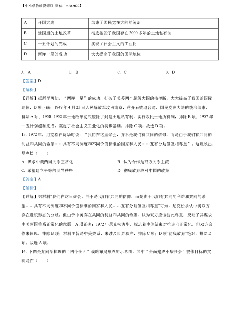 精品解析：2022年山东省菏泽市中考历史真题（解析版）_6.历史中考真题2015-2024年_2022中考历史真题104份18