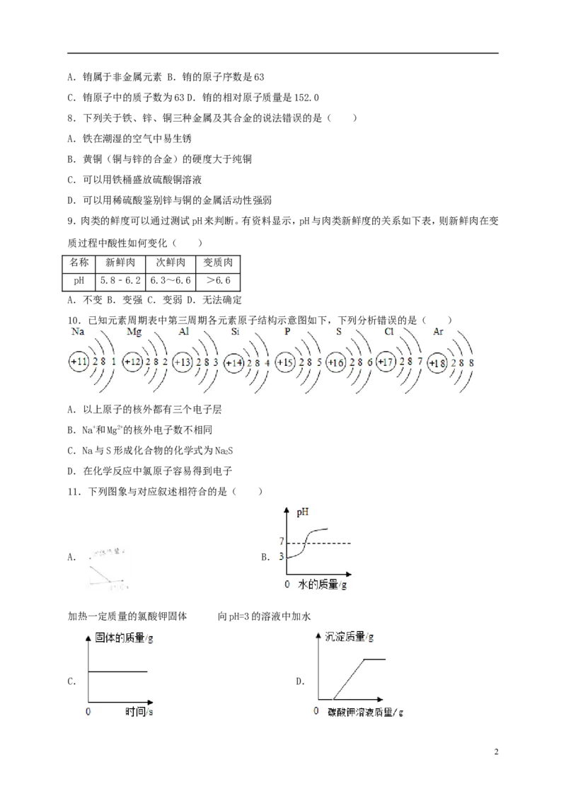 四川省自贡市2018年中考化学真题试题（含答案）_中考真题_5.化学中考真题2015-2024年_2018中考真题卷（277份）