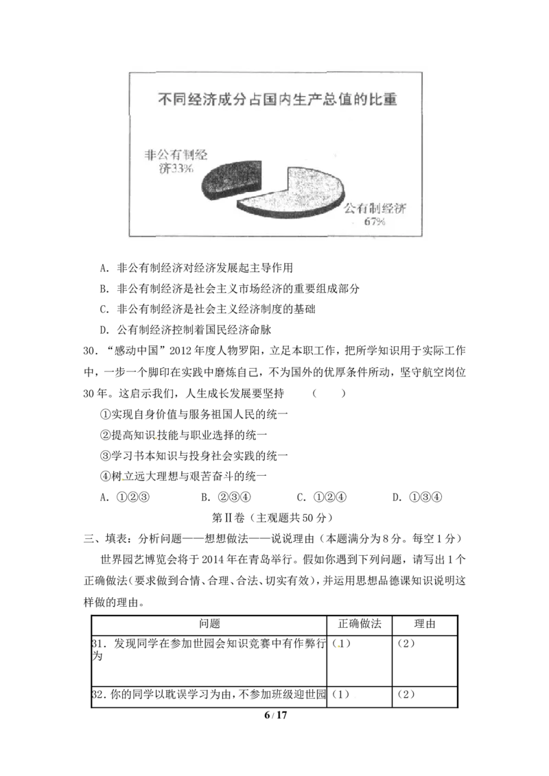 山东省青岛市2013年中考思想品德试卷_7.政治中考真题2015-2024年_地区卷_山东省_青岛政治11-22