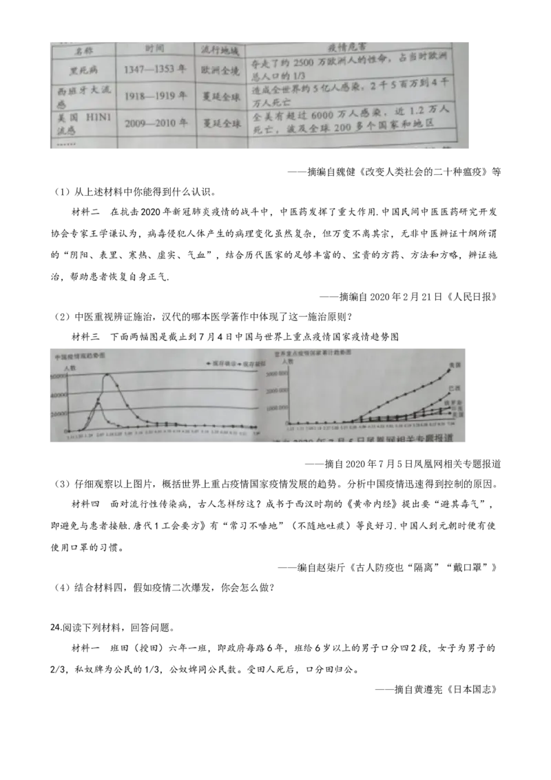 精品解析：湖南省郴州市2020年中考历史试题（原卷版）_6.历史中考真题2015-2024年_2020历史真题79份_2020年中考真题精品解析历史（湖南郴州卷）精编word版