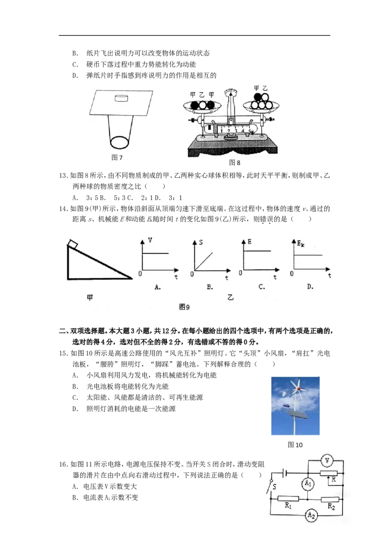 广东省茂名市2015年中考物理真题试题（含扫描答案）(1)_中考真题_4.物理中考真题2015-2024年_2015年中考物理真题165份