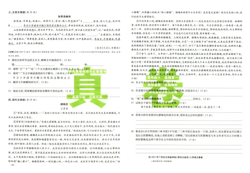 A32026小升初广东重点名校入学分班真卷语文_2026广东小升初真题试卷_2026小升初真题试卷语文