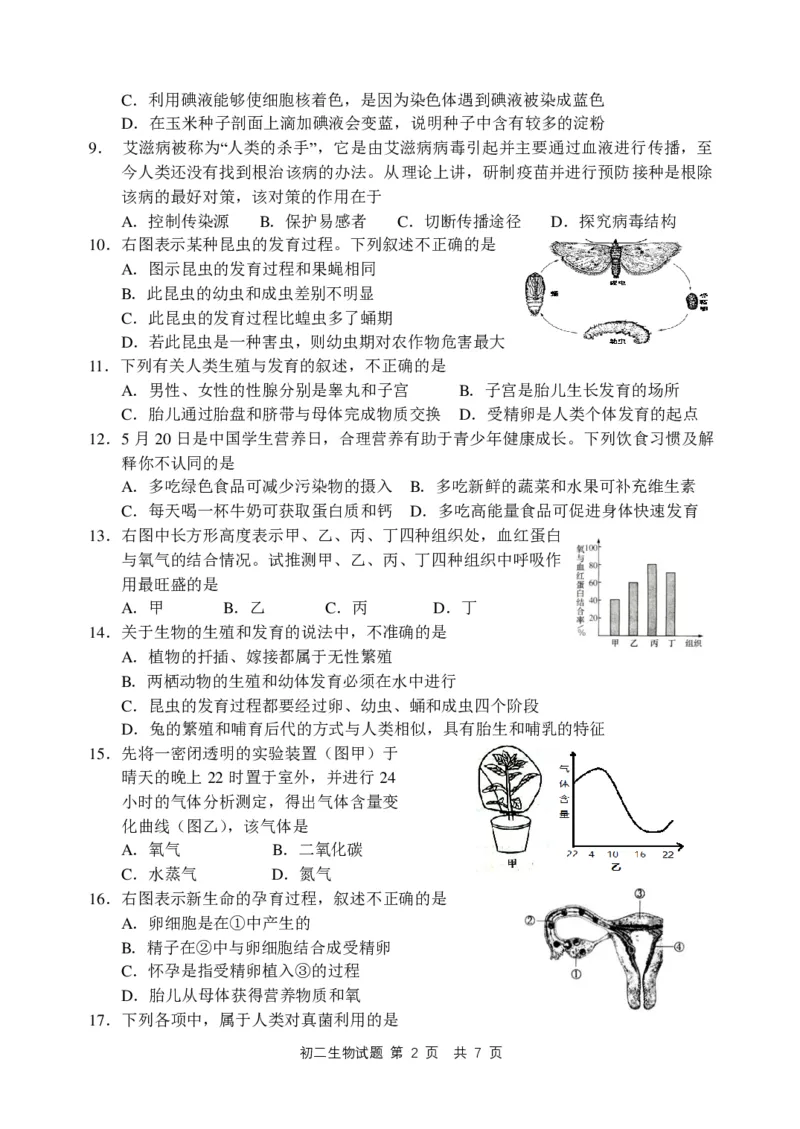 山东省日照市2016年中考生物真题试题（pdf，含答案）_8.生物中考真题2015-2024年_2016年全国中考生物74份