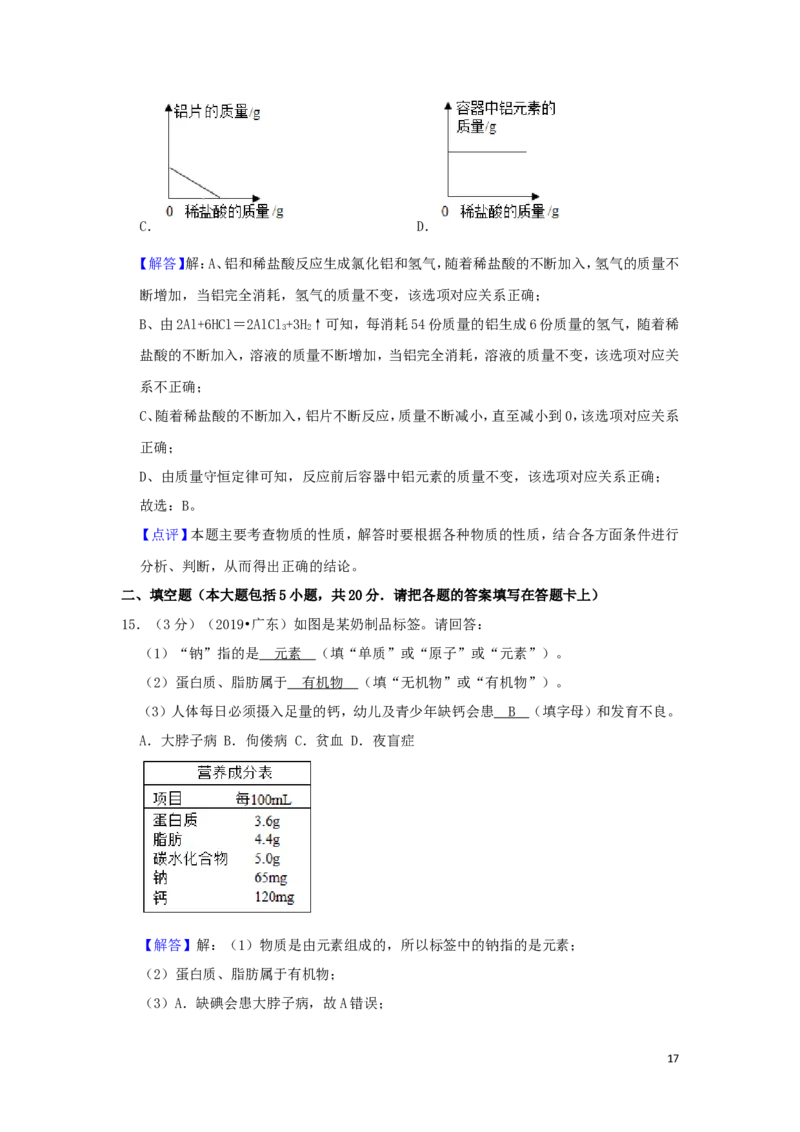 广东省2019年中考化学真题试题（含解析）_中考真题_5.化学中考真题2015-2024年_2019中考真题卷（140份）