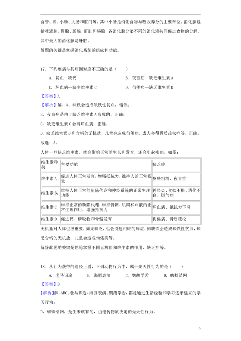 湖南省怀化市2018年中考生物真题试题（含解析）_8.生物中考真题2015-2024年_2018年全国中考生物141份