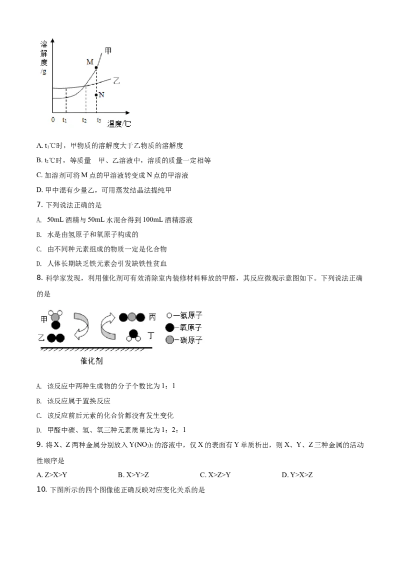 江苏省宿迁市2021年中考化学试题（原卷版）_中考真题_5.化学中考真题2015-2024年_地区卷_江苏省_宿迁中考化学08-22