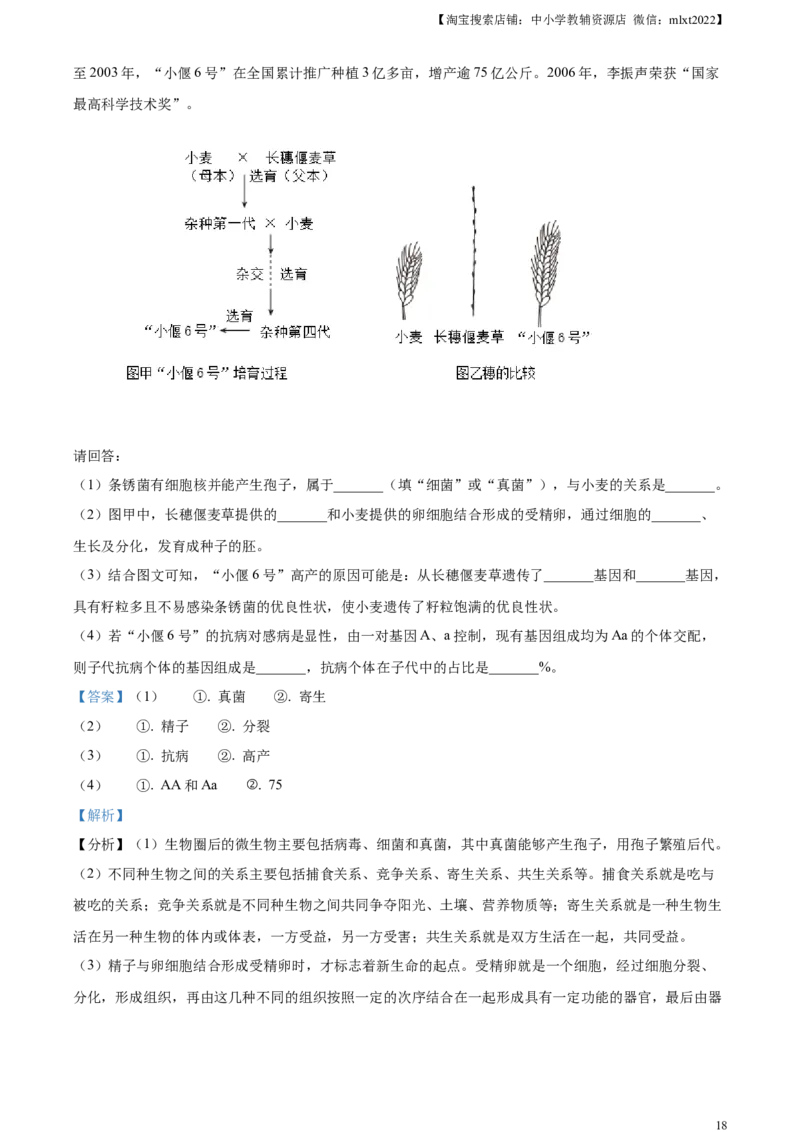 精品解析：2024年广东省中考生物真题（解析版）_8.生物中考真题2015-2024年_2024年中考生物真题_精品解析：2024年广东省中考生物真题
