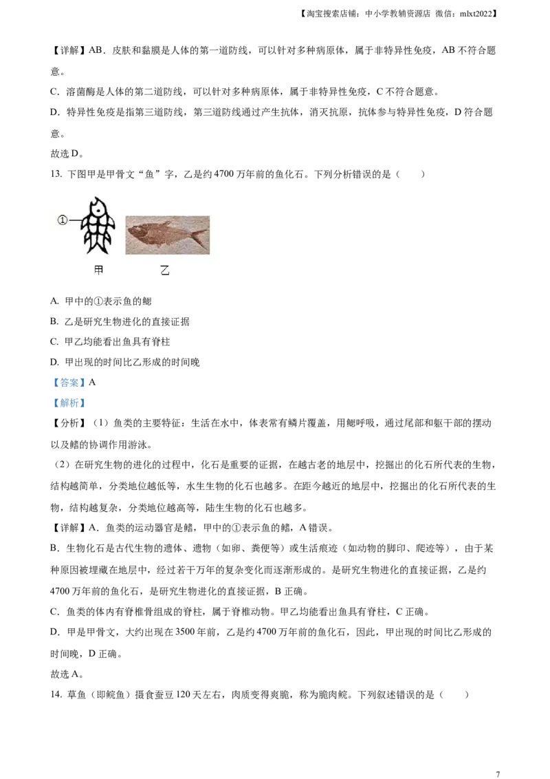 精品解析：2024年广东省中考生物真题（解析版）_8.生物中考真题2015-2024年_2024年中考生物真题_精品解析：2024年广东省中考生物真题