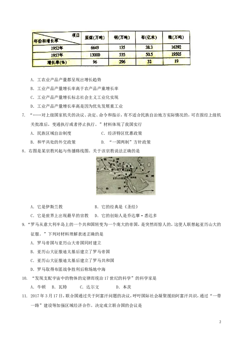江苏省南京市2017年中考历史真题试题（含答案）_6.历史中考真题2015-2024年_2017年全国中考历史152份