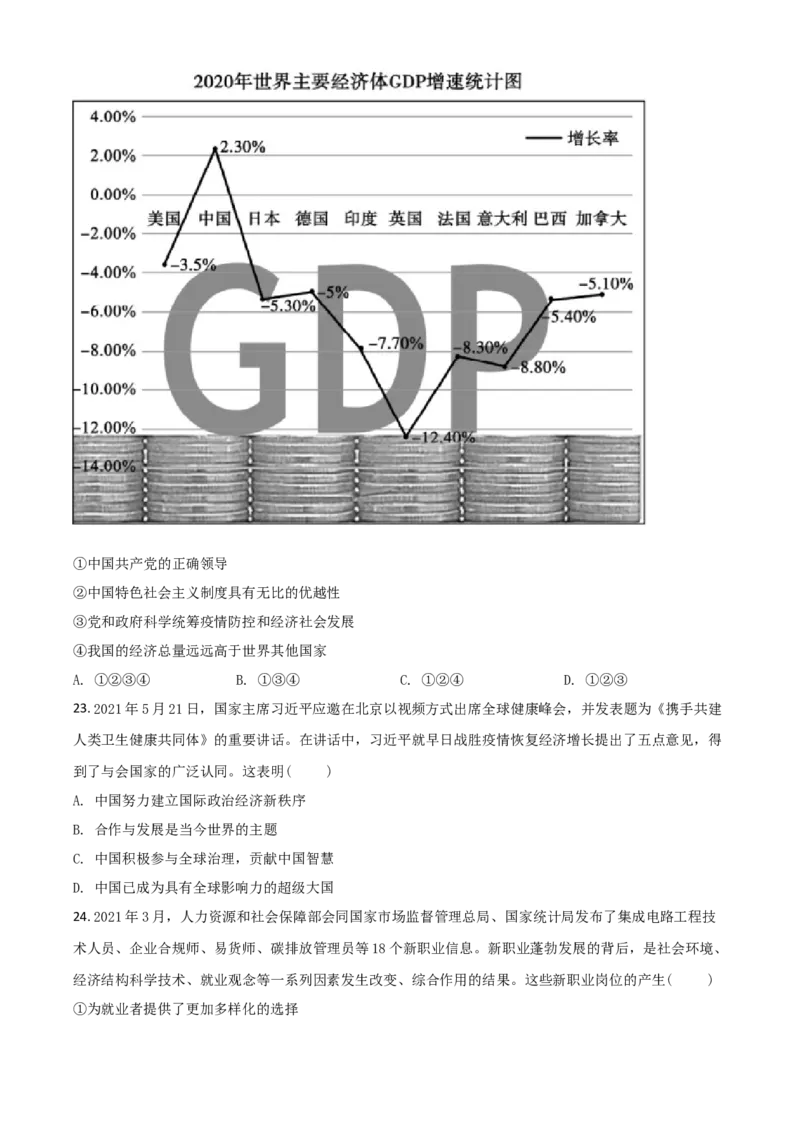 山东省泰安市2021年中考道德与法治试题（原卷版）_7.政治中考真题2015-2024年_2021政治真题84份_泰安政治