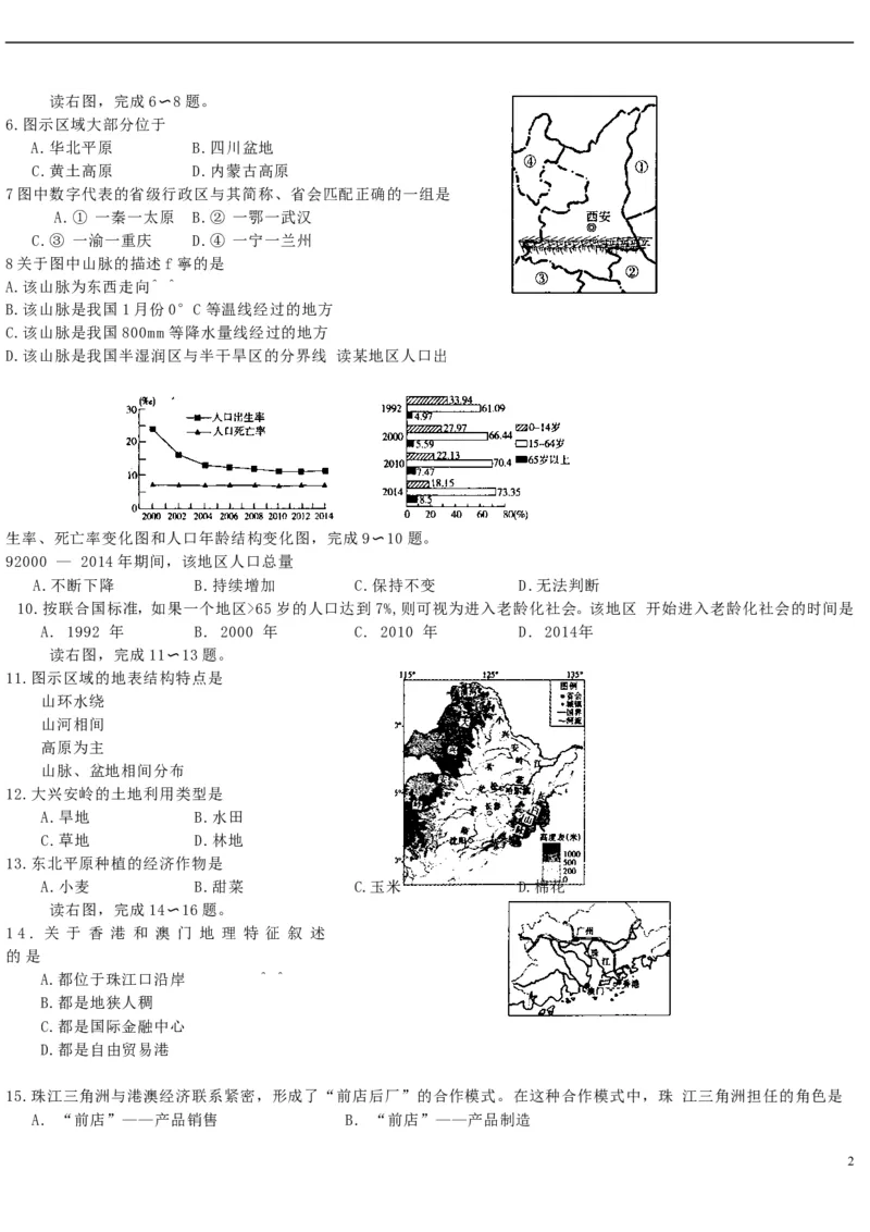 山东省枣庄市2015年中考地理真题试题（含答案）_9.地理中考真题2015-2024年_2015年全国中考地理113份