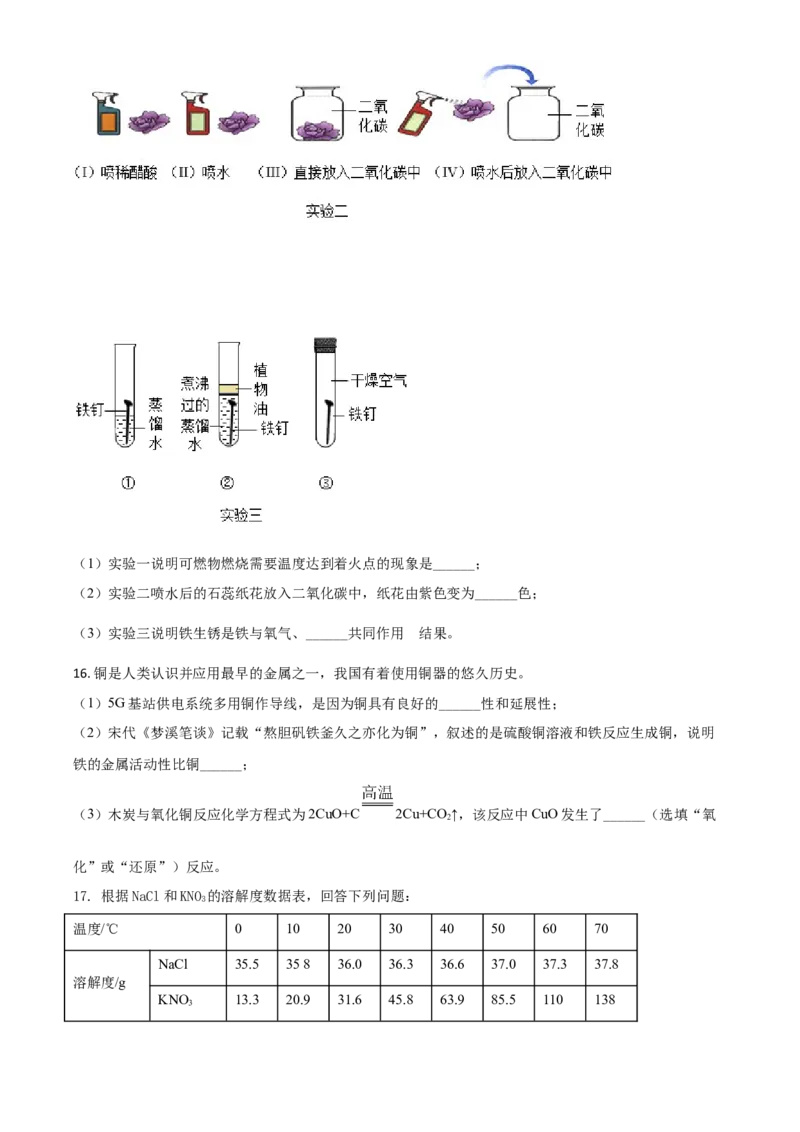 吉林省长春市2021年中考化学试题（原卷版）_中考真题_5.化学中考真题2015-2024年_2021年中考化学真题（83份）_长春化学