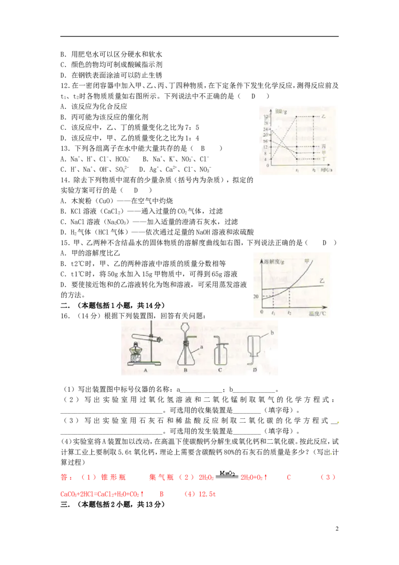 江苏省南京市2015年中考化学真题试题（含答案）_中考真题_5.化学中考真题2015-2024年_2015中考真题卷（162份）