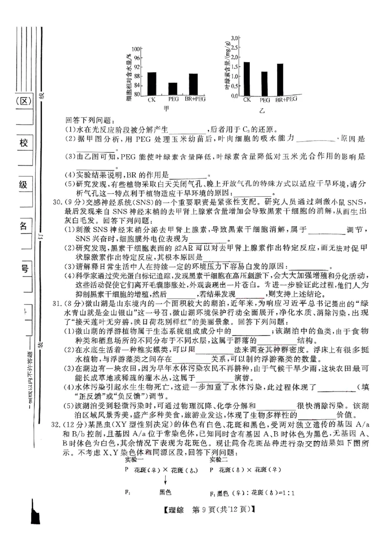陕西二模理科综合_2024年4月_01按日期_13号_2024届陕西省高三下学期教学质量检测（二）_2024届陕西省高三下学期二模理综试题