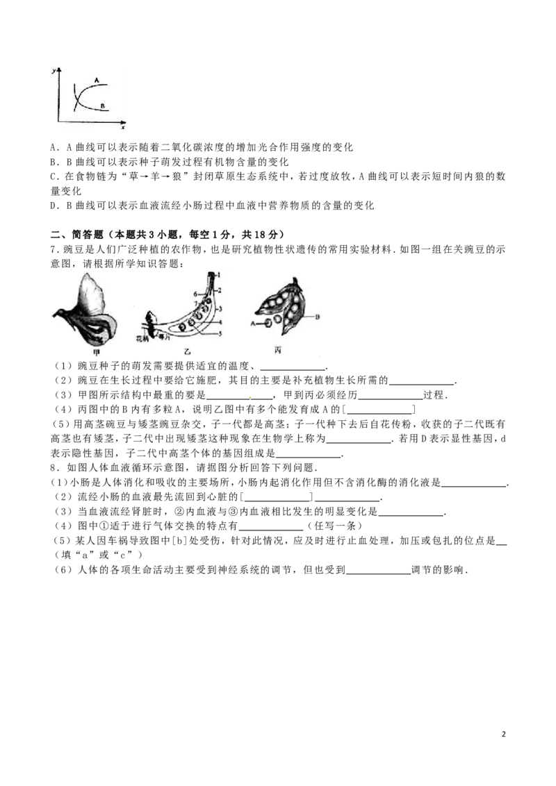 湖北省黄冈市2016年中考生物真题试题（含解析）_8.生物中考真题2015-2024年_2016年全国中考生物74份