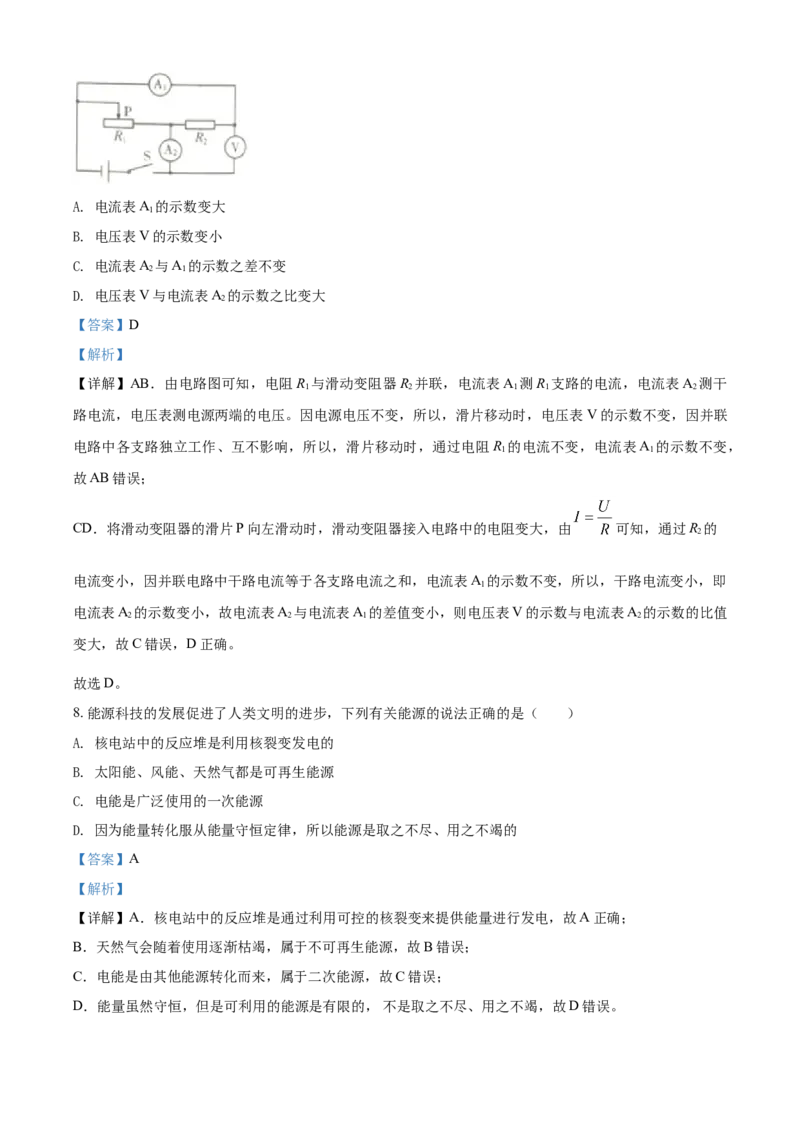 2020年辽宁省鞍山市中考物理试卷（解析）_中考真题_4.物理中考真题2015-2024年_地区卷_辽宁物理_辽宁物理_鞍山物理13-22
