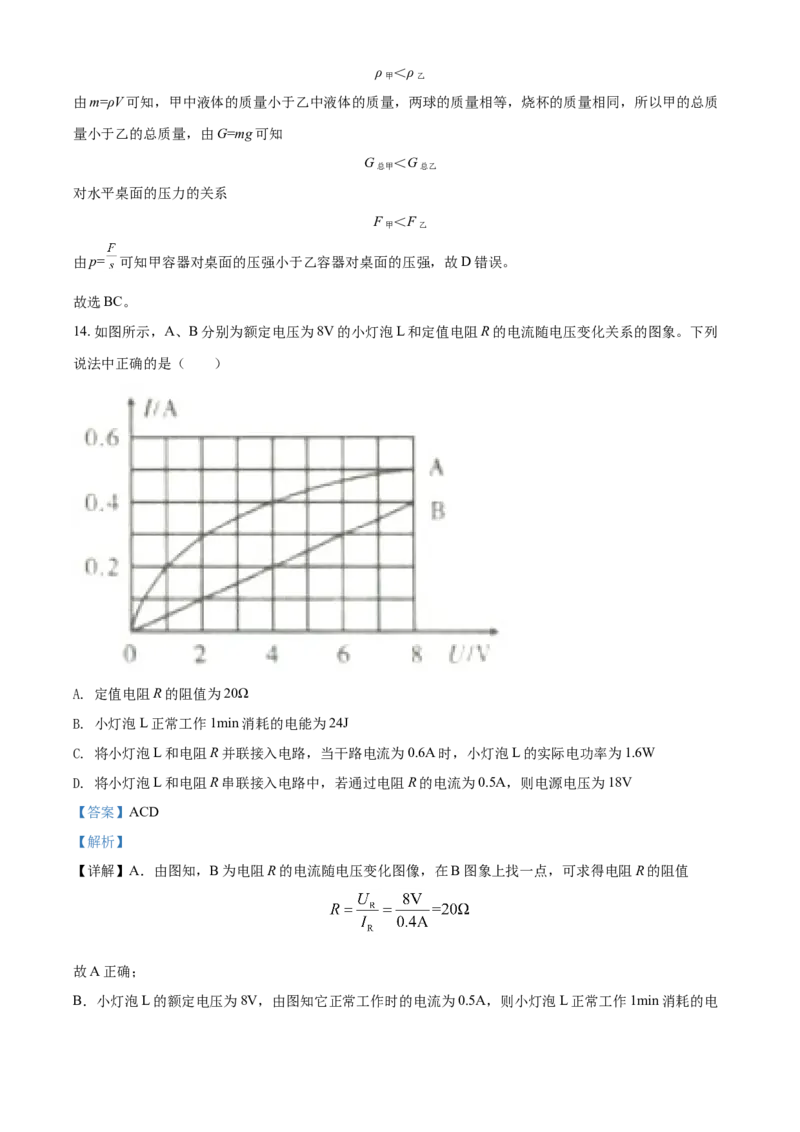 2020年辽宁省鞍山市中考物理试卷（解析）_中考真题_4.物理中考真题2015-2024年_地区卷_辽宁物理_辽宁物理_鞍山物理13-22