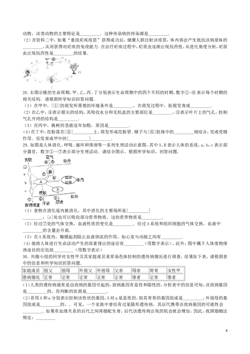 山东省临沂市2016年初中学业考试生物试题_8.生物中考真题2015-2024年_地区卷_山东省_临沂生物08-22_临沂生物