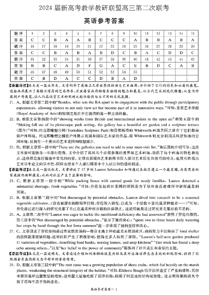 长郡十八校二-英语(1)_2024年4月_024月合集_2024届湖南长郡十八校新高考教研联盟高三第二次联考
