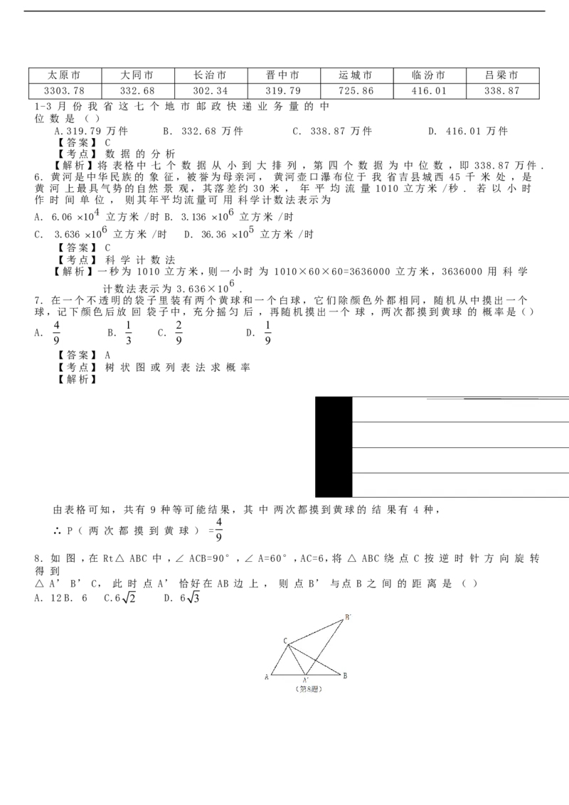 山西省2018年中考数学真题试题（含解析）_中考真题_2.数学中考真题2015-2024年_2018年全国中考数学258份