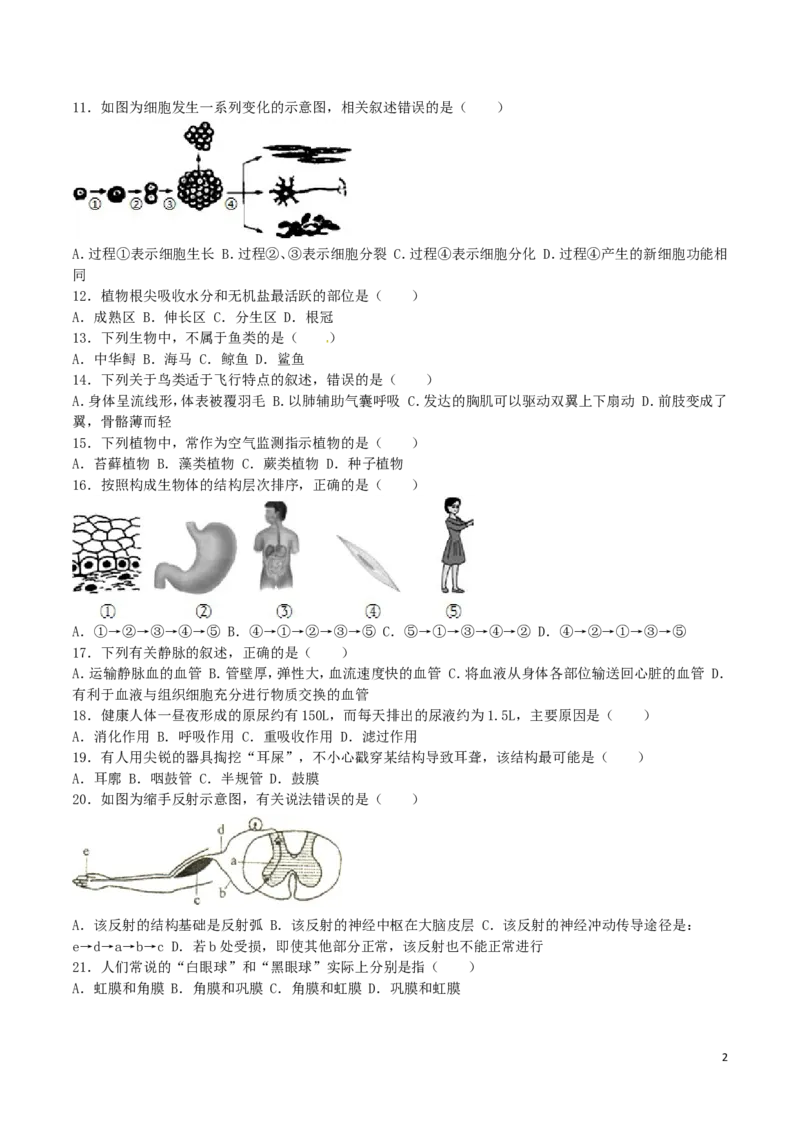 江苏省宿迁市2016年中考生物真题试题（含解析）_8.生物中考真题2015-2024年_2016年全国中考生物74份