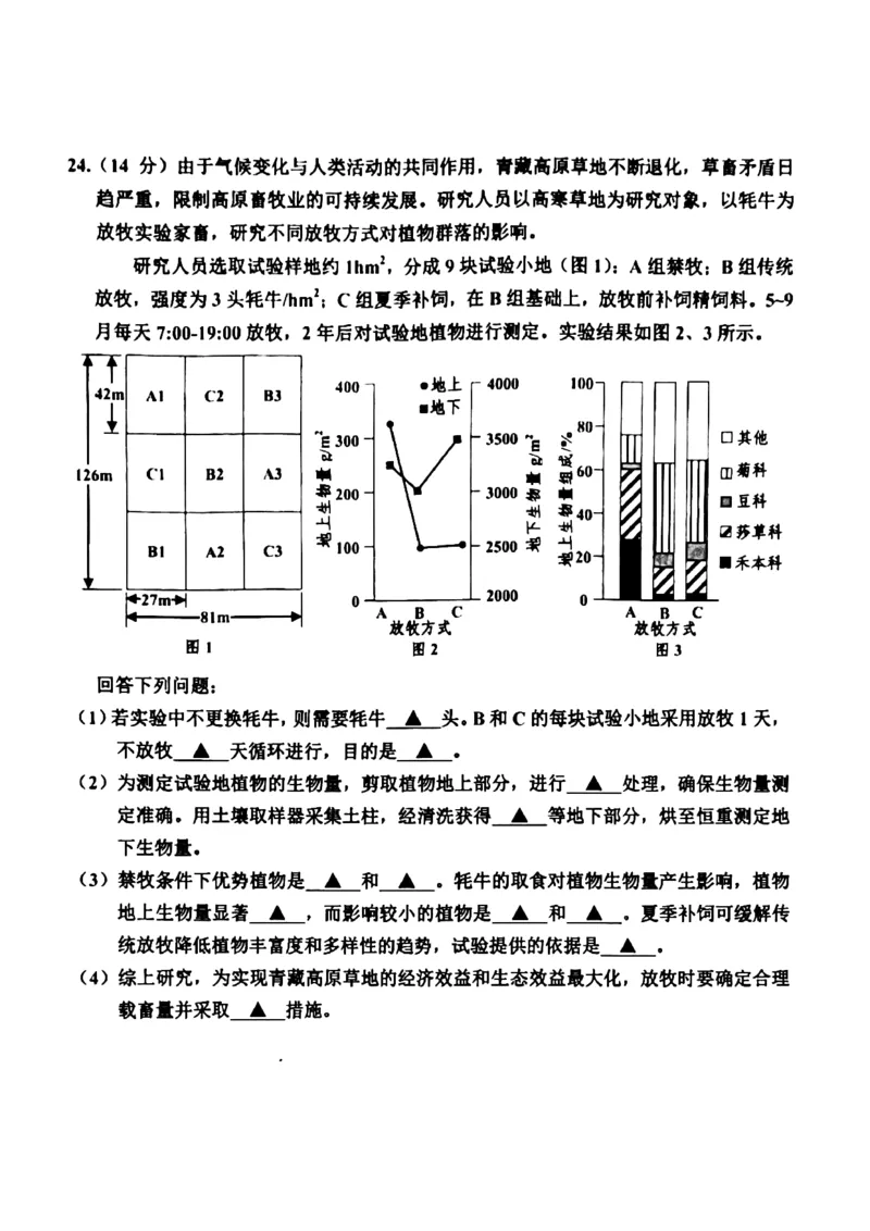2024届浙江省嘉兴市高三二模生物试题+答案(1)_2024年4月_024月合集_2024届浙江省嘉兴市高三下学期二模