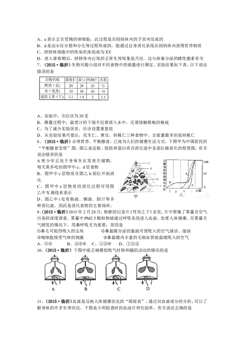 山东省临沂市2015年初中学业考试生物试题_8.生物中考真题2015-2024年_地区卷_山东省_临沂生物08-22_临沂生物