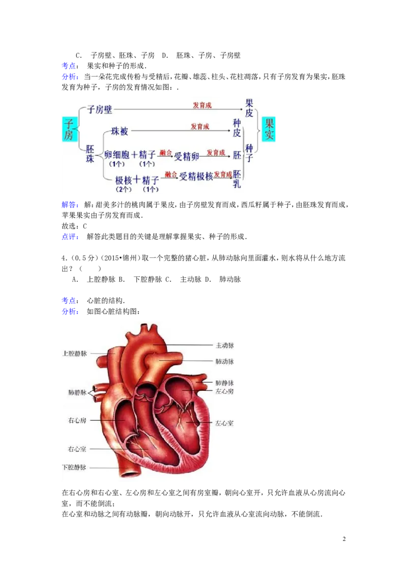 辽宁省锦州市2015年中考生物真题试题（含解析）_8.生物中考真题2015-2024年_2015年全国中考生物74份