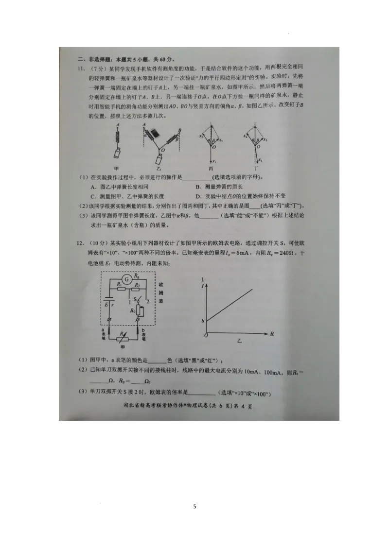 预约2024年新高考联考协作体高三2月收心考试-物理试题_2024年2月_01每日更新_19号_2024届湖北省新高考联考协作体高三下学期2月收心考试