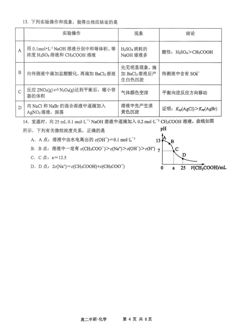 泸县普通高中共同体2025年秋期高二期中联合考试化学试题_251206四川省泸州市泸县普通高中共同体2025-2026学年高二上学期11月期中