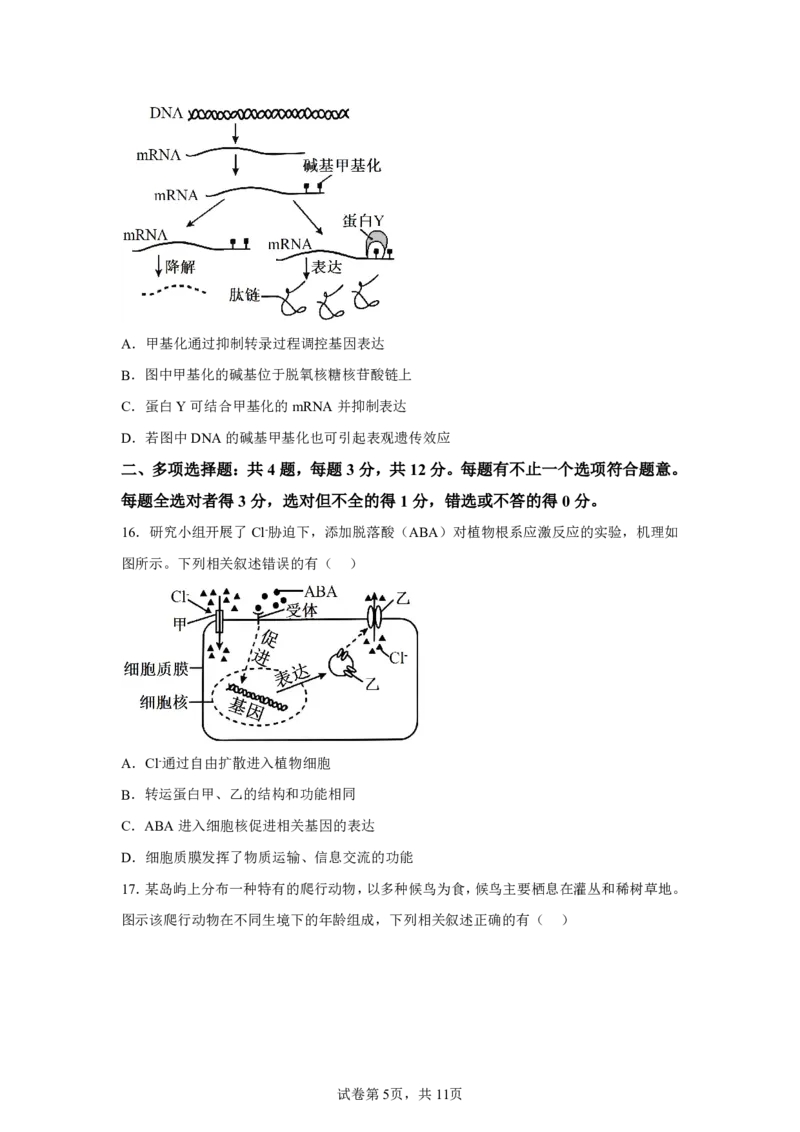 江苏2025年高考江苏卷生物高考真题文档版_1.高考2025全国各省真题+答案_9.高考生物真题答案更新中